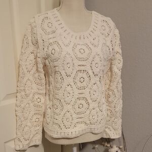 POL Cream Crochet Crew Neck Sweater NWOT